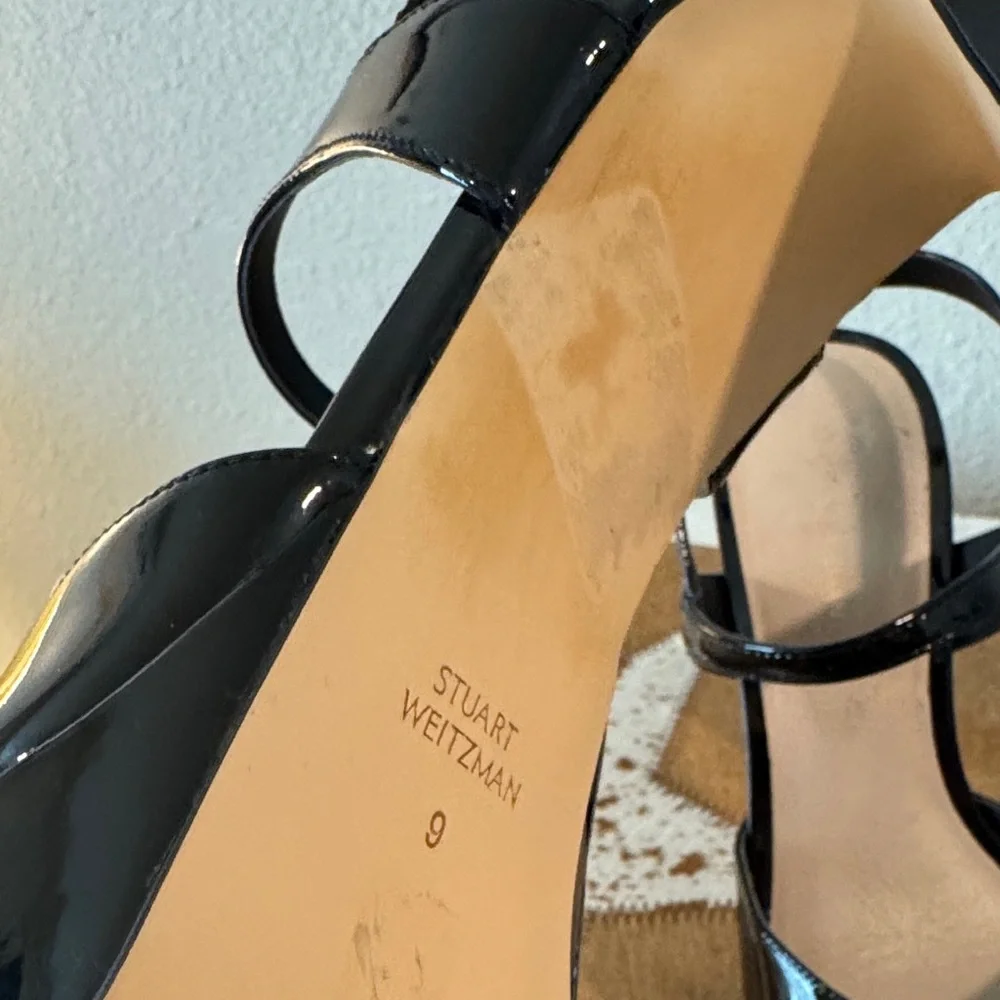 Stuart Weitzman Patent Black Platform Slingback Heels - Picture 12 of 13